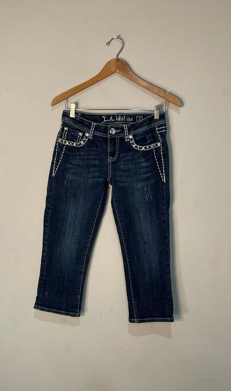 L.A. Idol USA Embellished Rhinestone Cropped Jeans Size 7